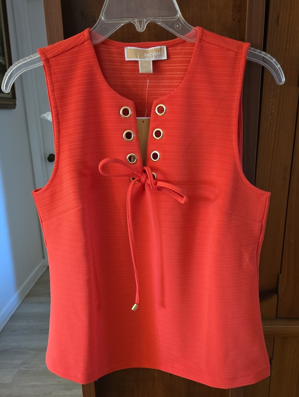 MICHAEL Michael Kors Coral Lace-Up Sleeveless Tank With Eyelet Design. S. NWT